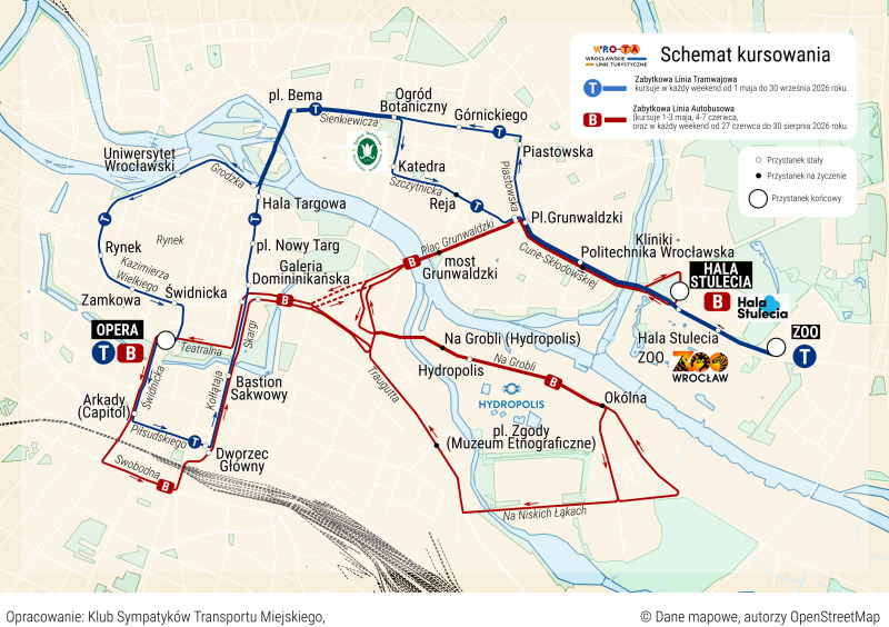 Mapa kursowania Wrocławskich Linii Turystycznych